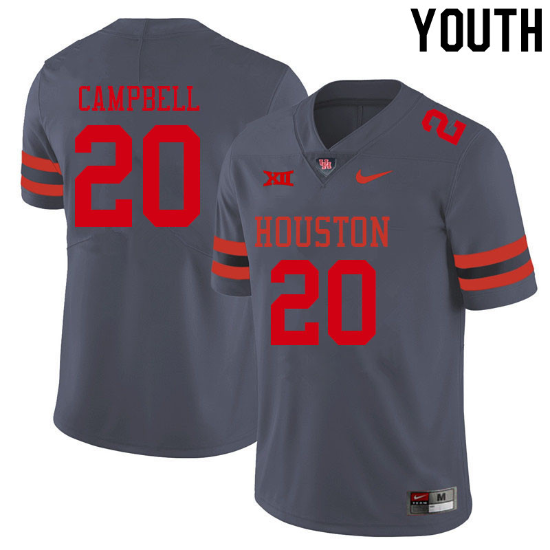 Youth #20 Brandon Campbell Houston Cougars College Big 12 Conference Football Jerseys Sale-Gray